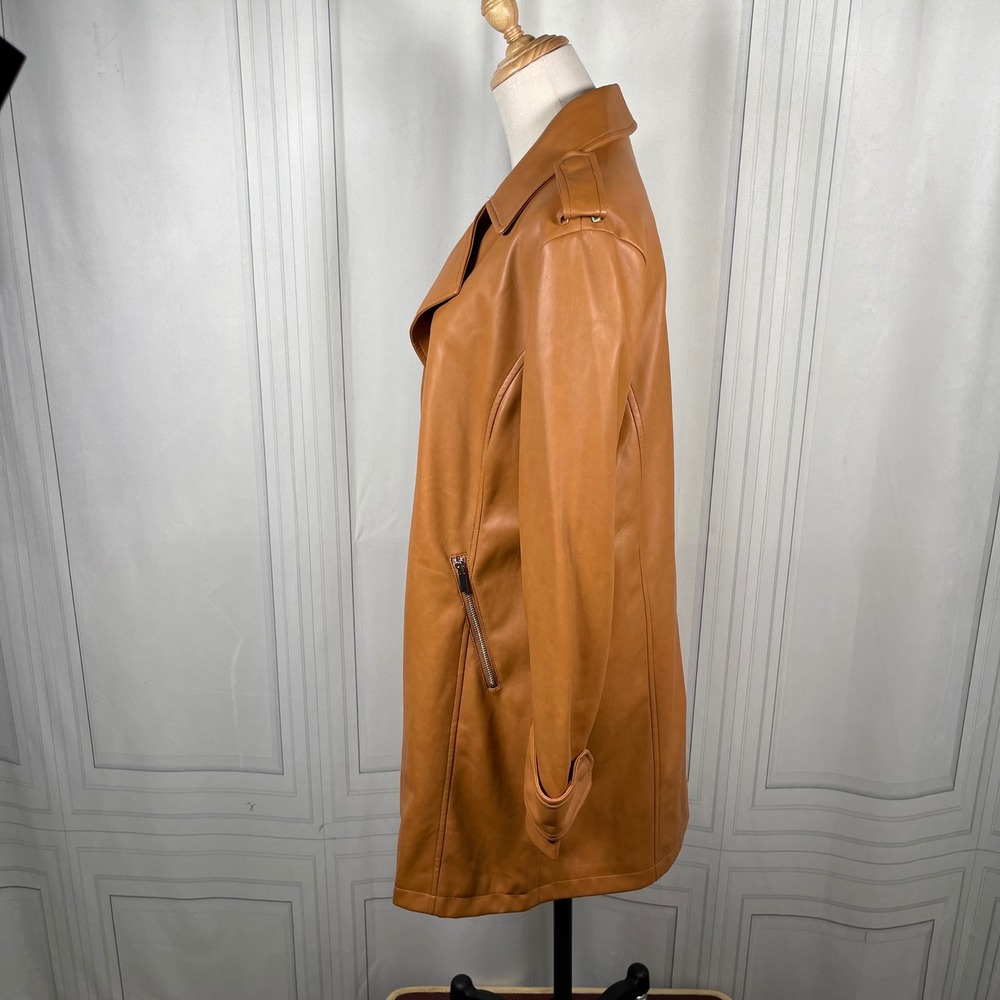 Avec Les Filles Faux Leather Camel‎ Trench Coat Jacket Medium - Picture 5 of 14